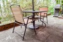 Outdoor Patio Table With Pair Of Chairs, Umbrella And Stand