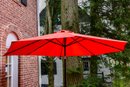 Outdoor Patio Table With Pair Of Chairs, Umbrella And Stand