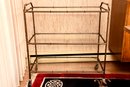 Mid-century Three Tier Metal And Glass Bar Cart On Casters