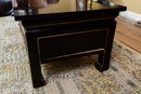 Chinese Black Lacquered Cocktail Table With Carved Wood Drawer Panels In High Relief