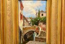 Signed C. Maziani Oil On Board Painting Of An Italian Venetian Canal Landscape Scene In Gilt Wood Frame