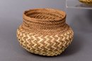 Tarahumara Two Tone Woven Basket Vases And Neutral Woven Basket Vase