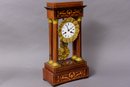 Antique Portico Inlaid French Clock With Ormolu Pendulum