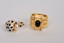 Leopard Costume Ring And Cabochon Triple Band Ring (size 6 1/2)