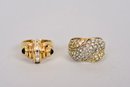 14K Gold Plated Rhinestone Ring And DG Domed Ring (size 6)