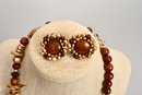 Bohemian Wood Beaded Necklaces And Pierced Earrings