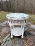 Vintage White Natural Wicker Side Table With Glass Top