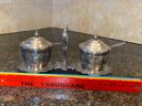 Ornate Silver Jam And Jelly Condiment Caddy Glass Inserts Small Serving Spoons Stamped CS And Crown