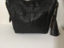 A30. Isabella Fiore Black Leather Large Scalloped Top Tote