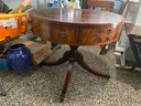 Leather Top Drum Table On Casters