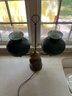 Vintage Student Lamp - Double Arm - Green Ribbed Swirled Globes
