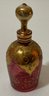 Antique Gold Gilded Overlay Cranberry Glass Petite Perfume Bottle