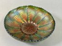 Gorgeous Peacock Tail Fenton Carnival Glass Bowl, Wow!