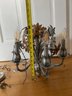 Hanging Chandelier Featuring Flower Design & Six Electric Candlesticks