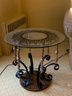 Circular Wrought Iron & Brass Contemporary Side Table With Glass Top