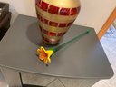 Tall Caranbeey Glass Vase With Gold Rim U Hand Blown Glass Glower