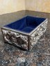 Ornate Silver Jewelry Box Blue Velvet Lining 6x4x3'