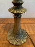 Vintage Hurricane Table Lamp With Amber Glass Shade