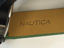 Fantastic Brand New NAUTICA Mens Watch - Black With Green Suede Strap - New In Box - Enjoy Or Nice Gift !