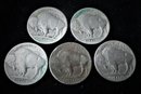 5 U.S. Buffalo Nickels, 1923, 1926-1929