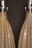 Pair Of Mid Century Modern Glass Gold Gilt Speckle Table Lamps