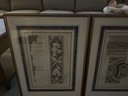 Three Vintage Architectural Engravings Beautifully Framed With Archival Mats And Marble Paper Inserts