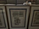 Three Vintage Architectural Engravings Beautifully Framed With Archival Mats And Marble Paper Inserts
