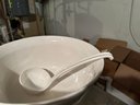 Large White Punch Bowl And Ladle