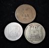 3 French Coins, 1930 10 Francs Silver, 1853 10 Centimes, 1903 25 Centimes