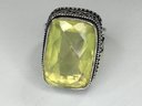 Fantastic Large Sterling Silver / 925 Cocktail Ring With Yellow Quartz - Nice Ring - Lovely Filigree Work