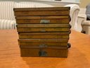 Antique Wood Humidor With Six Philip Morris Cambridge Size Metal Cigarette Holders