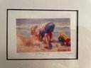 Three Adorable Beach Scene Framed Prints, Pencil Signed