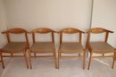 Set Of 4 Leather & Wood Mid Century Modern Dining Chairs In The Style Of Hans Wegner
