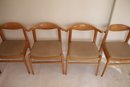 Set Of 4 Leather & Wood Mid Century Modern Dining Chairs In The Style Of Hans Wegner