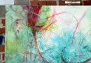 Large Vintage 1980's Turquoise Abstract Acrylic On Canvas Painting