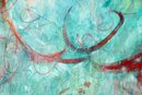 Large Vintage 1980's Turquoise Abstract Acrylic On Canvas Painting