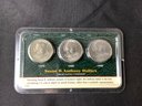 1983 A Mark .999 Pure Silver Rounds Marked 'Life Liberty Happiness' And 3 Susan B Anthony Coins