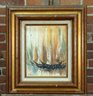 Mid Century Modern K. Robins Acrylic On Canvas Sailboats Harbor Painting