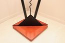 Amisco Memphis Style Wood And Black Metal Geometric Triangular Pedestal Table