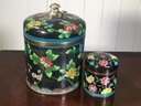 Lot Of Two Antique Asian Cloisonne Lidded Jars - Larger Has Foo Dog Finial - Very Nice Pieces - 2 For 1 Bid