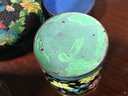 Lot Of Two Antique Asian Cloisonne Lidded Jars - Larger Has Foo Dog Finial - Very Nice Pieces - 2 For 1 Bid