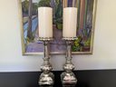 Pair Of Pottery Barn Mercury Glass Candle Holders And New Pillar Candles