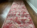 Red Floral Chenille Tapestry Runner With Woven Backing