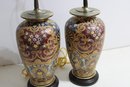 Two Decorative Painted Lamps With Shades