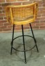 Pair Of Vintage Wrought Iron & Bamboo / Wicker Bar Stools