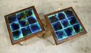 Pair Of Mid Century Modern Blue Tile Top End Tables