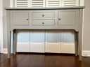 Grey Wood Console Storage Table With 2 Drawers & Cabinets At Either End - Like New