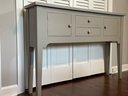 Grey Wood Console Storage Table With 2 Drawers & Cabinets At Either End - Like New