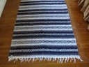 Navajo Striped Cotton Throw Rug In Shades Of Blue