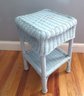 Powder Blue Wicker Side Table Plant Stand With Shelf